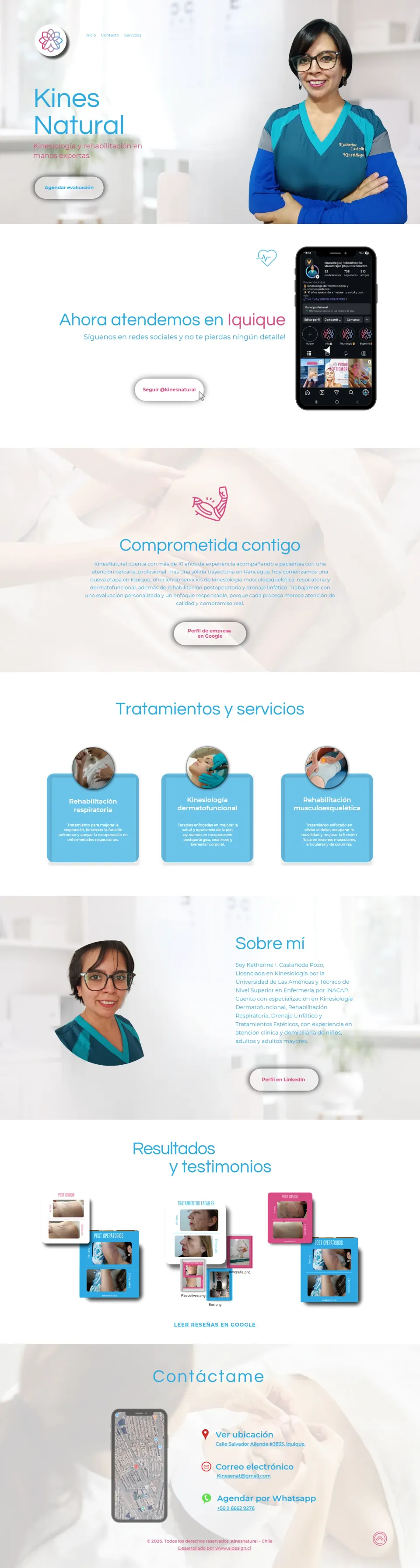 Sitio web de Kines Natural, kinesiología y rehabilitación en Iquique, diseñado por AIdesign.cl