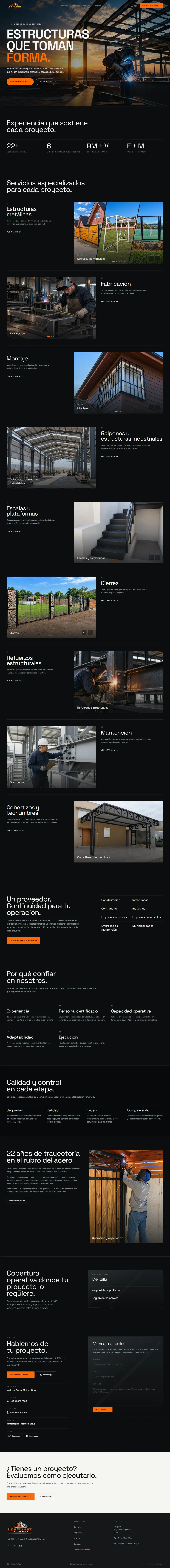 Sitio web de Los Núñez, fabricación y montaje de estructuras metálicas en Melipilla, diseñado por AIdesign.cl