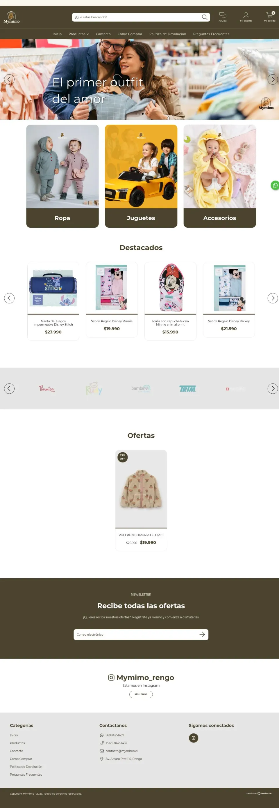 Tienda online Mymimo de ropa, juguetes y accesorios infantiles, diseñada por AIdesign.cl